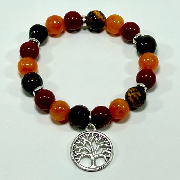 Handmade Tree Pendant Charm Bracelet with Natural Tiger Eye Gemstones! - Picture 3 of 5